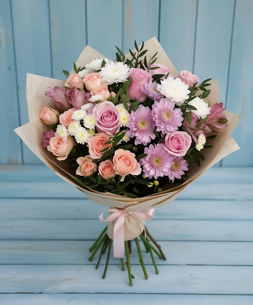 Букет цветов из: Хризантемы, Розы и Альстромерии в Дагомысе