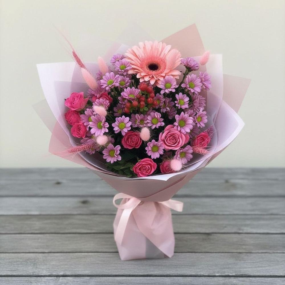 Букет цветов из: Розы, Герберы и Хризантемы в Дагомысе
